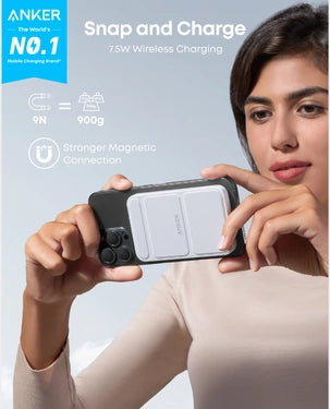 Anker 622 MagGo 5000mah Power Bank | USB-C And Magnetic Charging | 7.5W | Foldable Stand | A1614H23 - White